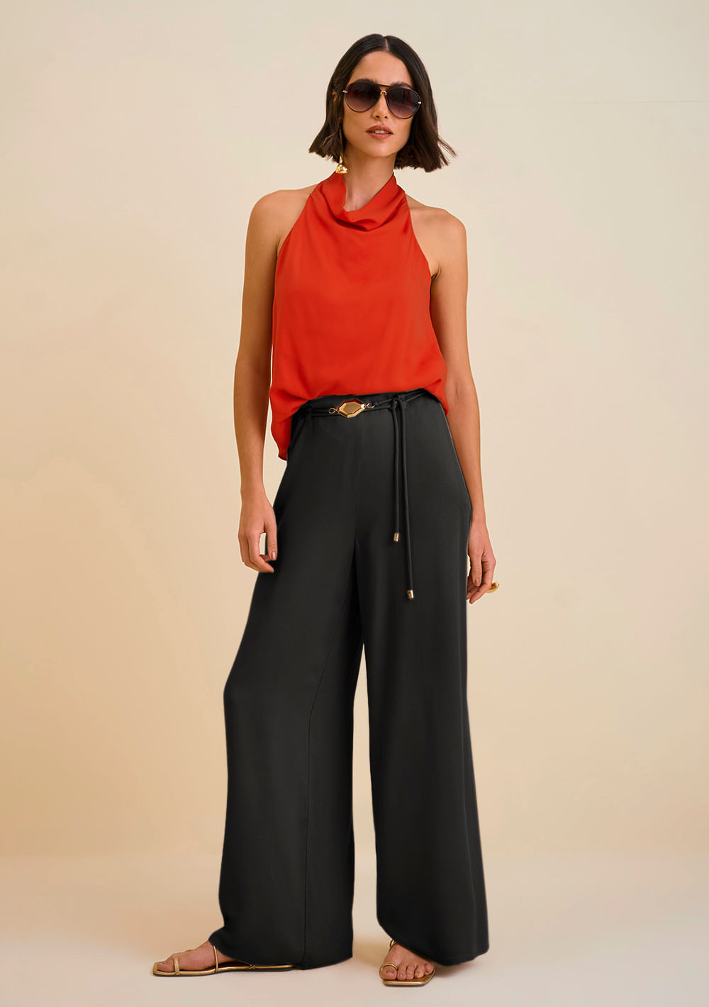 Pantalón Recto Tiro Alto Con Cinto