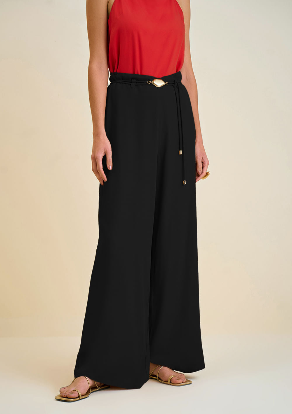 Pantalón Recto Tiro Alto Con Cinto