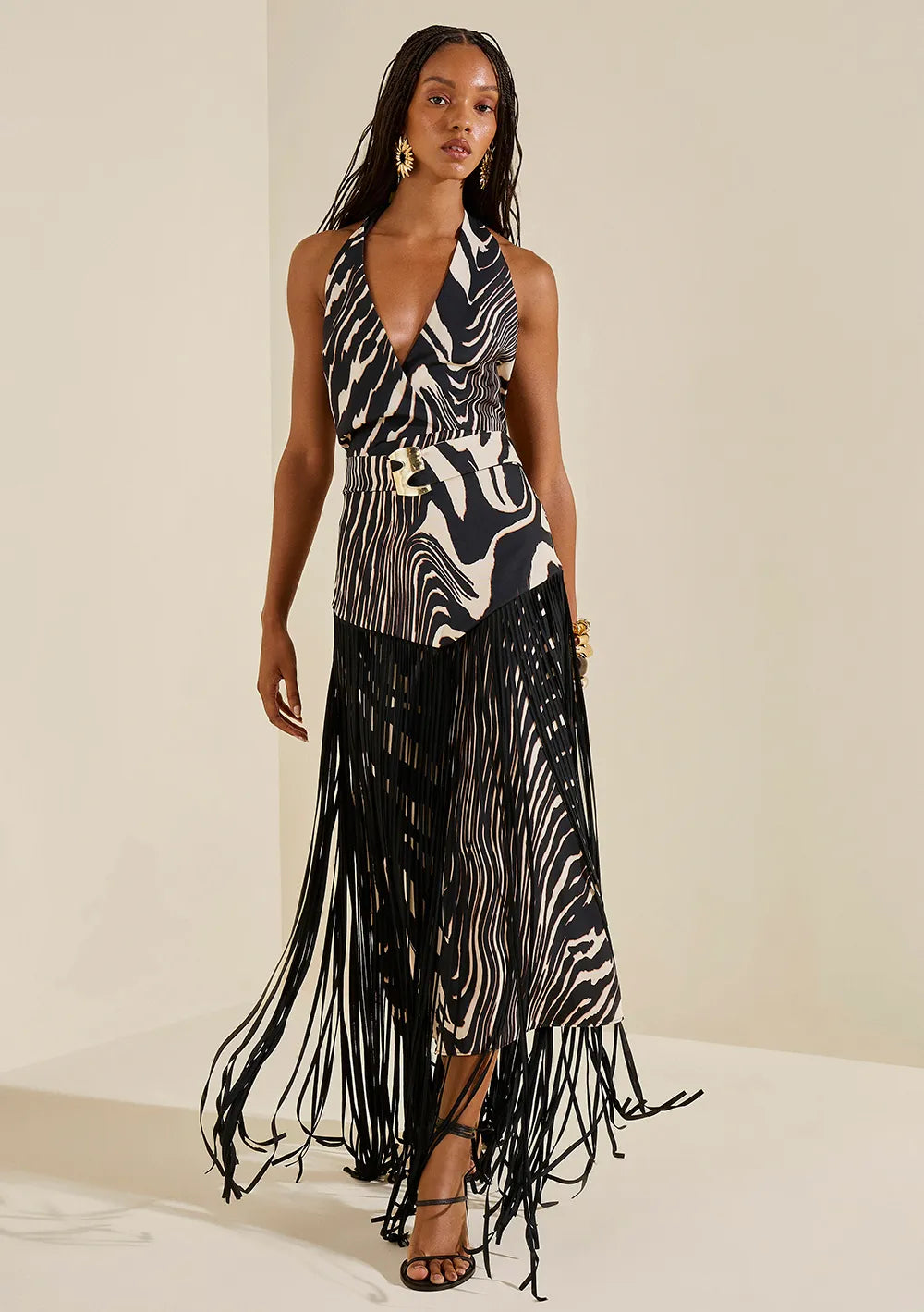 Vestido Ajustado Escote Transversal Sin Mangas Midi