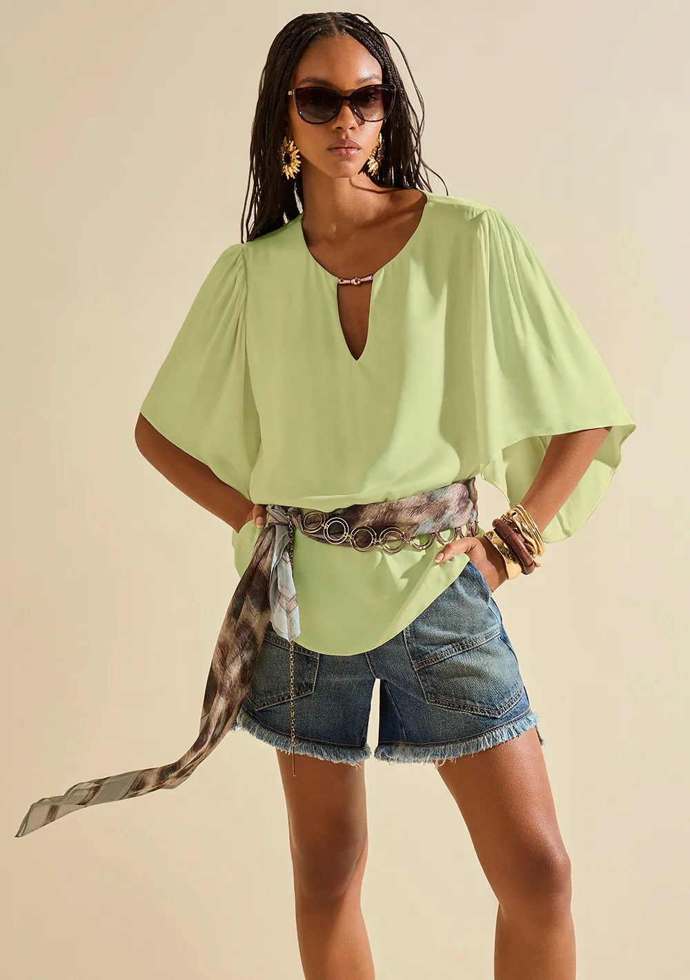Blusa Suelta Escote Redondo Mangas Tres Cuartos