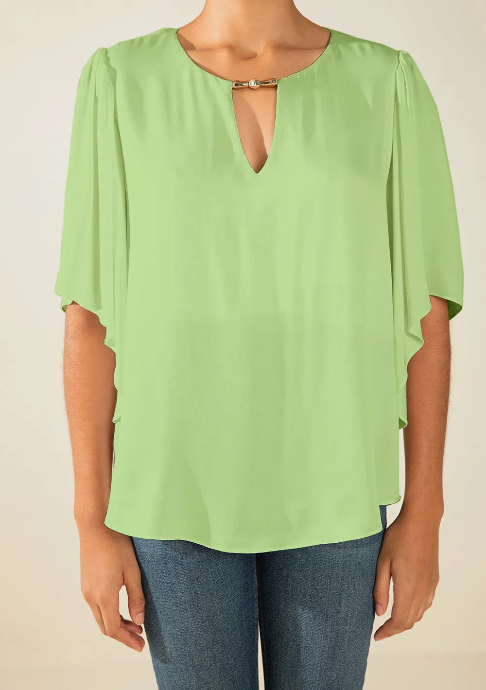 Blusa Suelta Escote Redondo Mangas Tres Cuartos