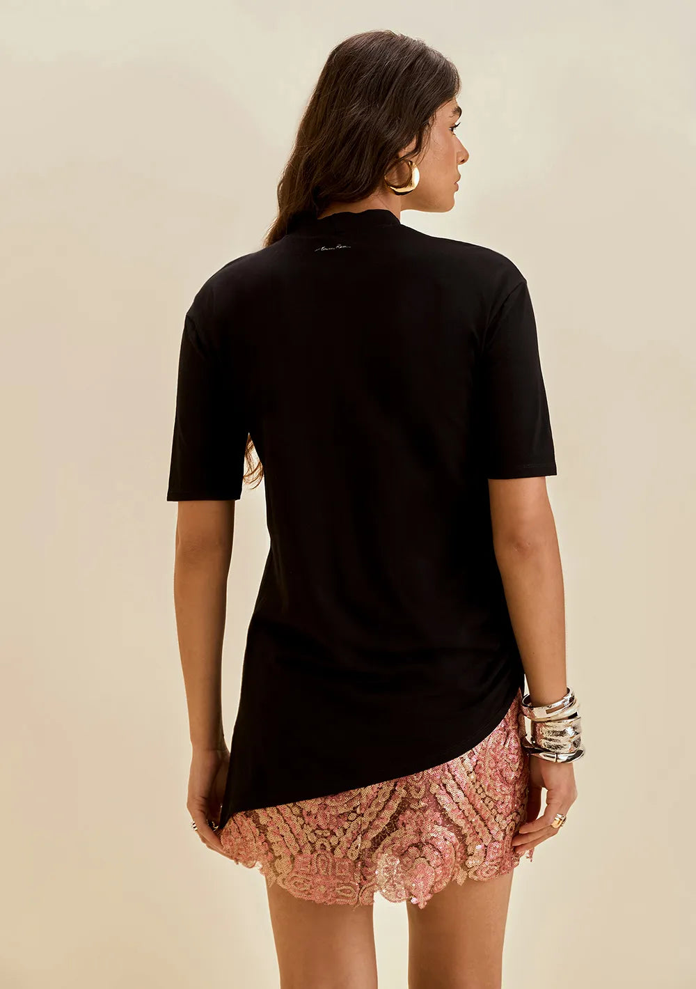 Blusa Suelta Escote Redondo Mangas Cortas Larga