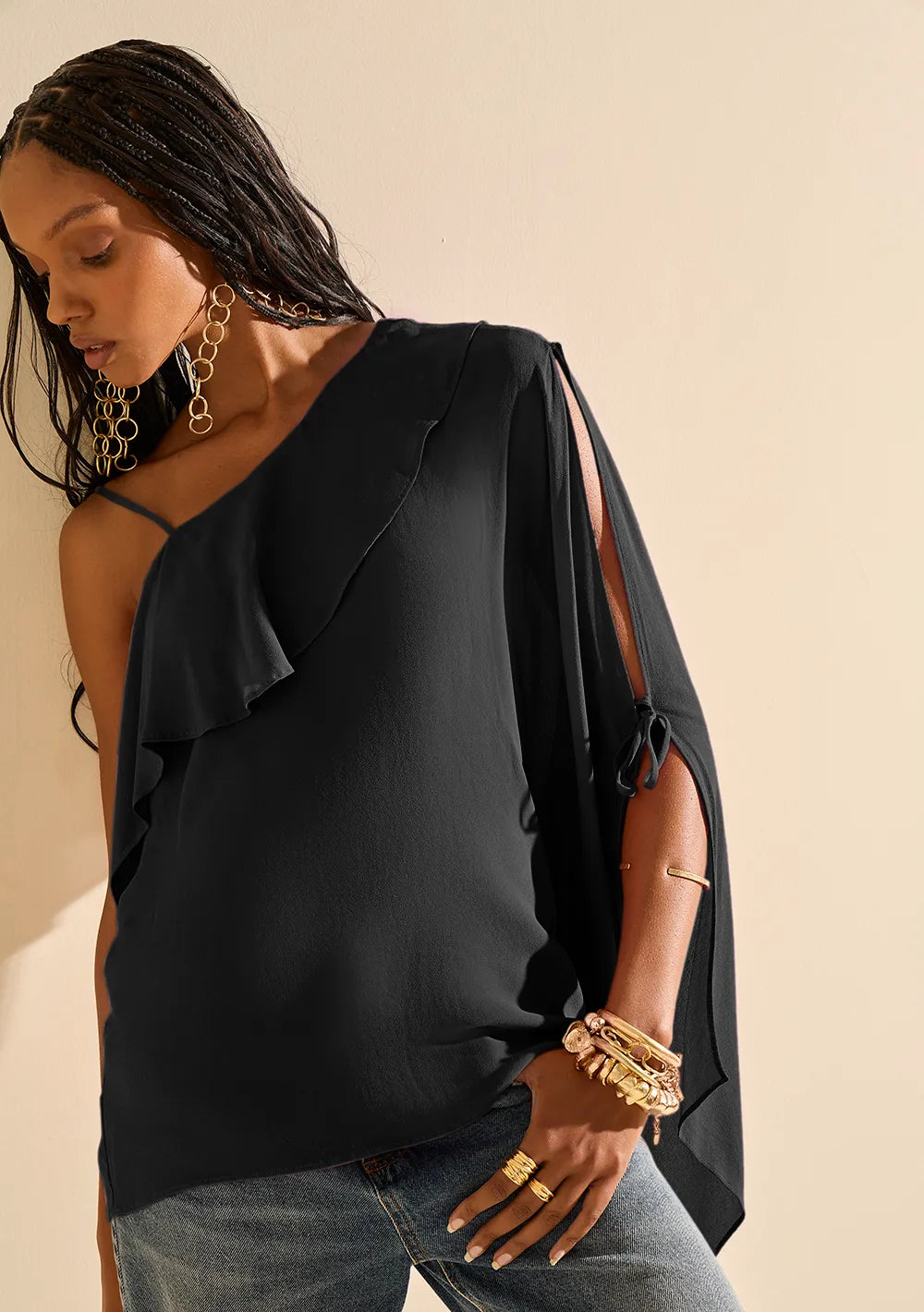 Blusa Suelta Escote Redondo Mangas Largas