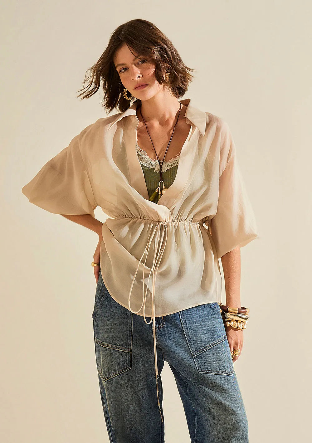 Blusa Suelta Escote Transversal Mangas 7/8