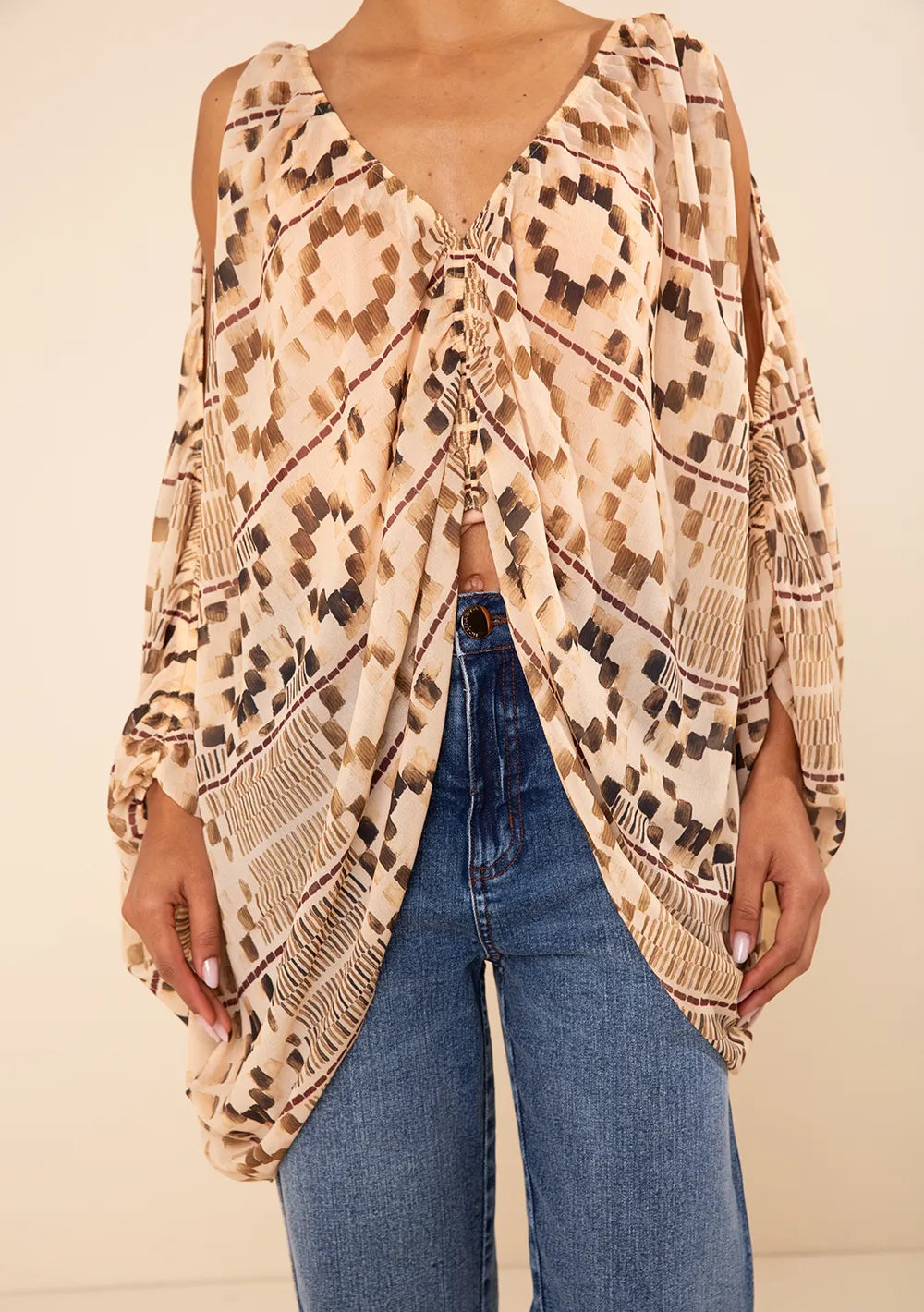 Blusa Suelta Escote En V Mangas Largas