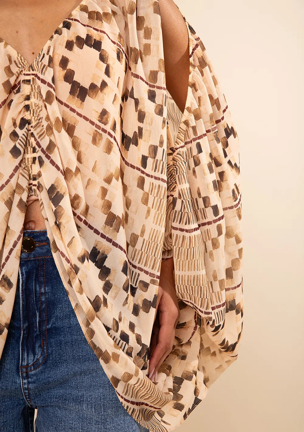 Blusa Suelta Escote En V Mangas Largas
