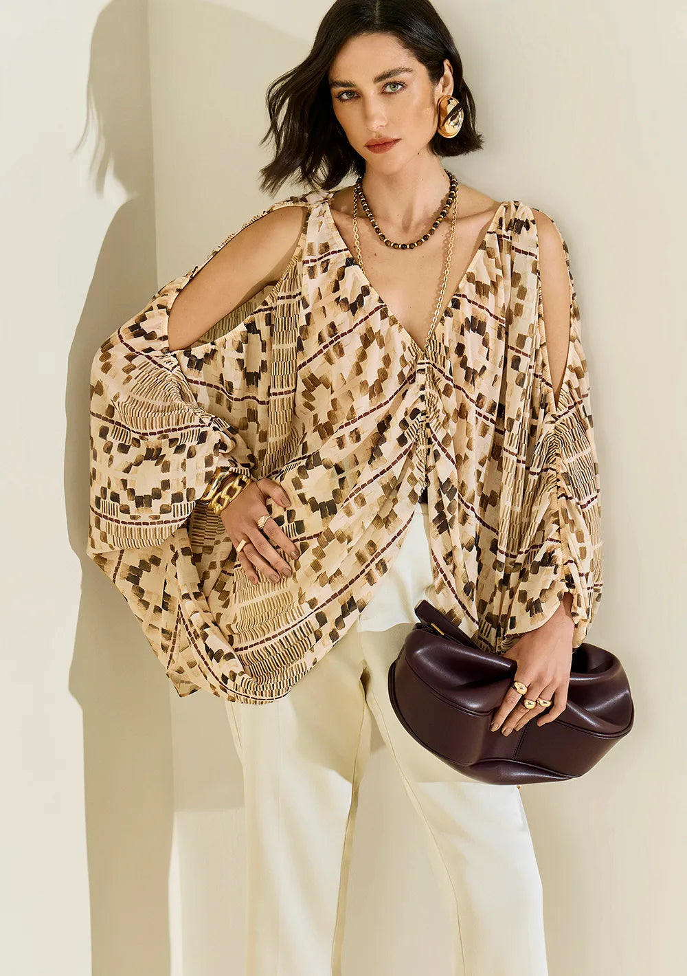 Blusa Suelta Escote En V Mangas Largas