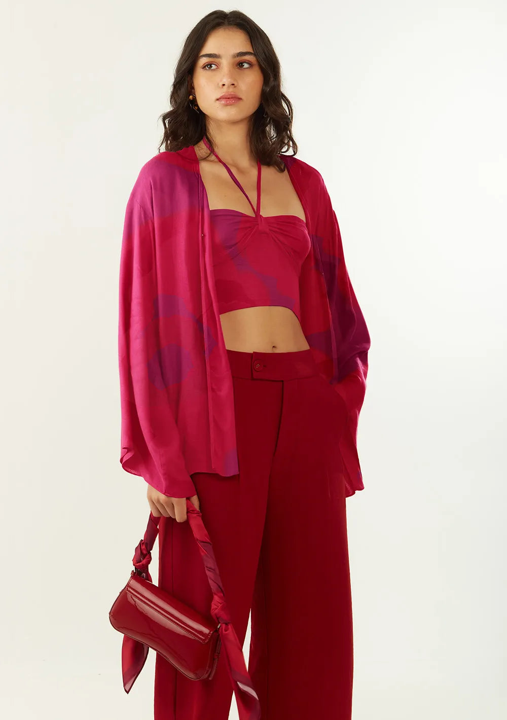 Blusa Suelta Escote en V Mangas Largas