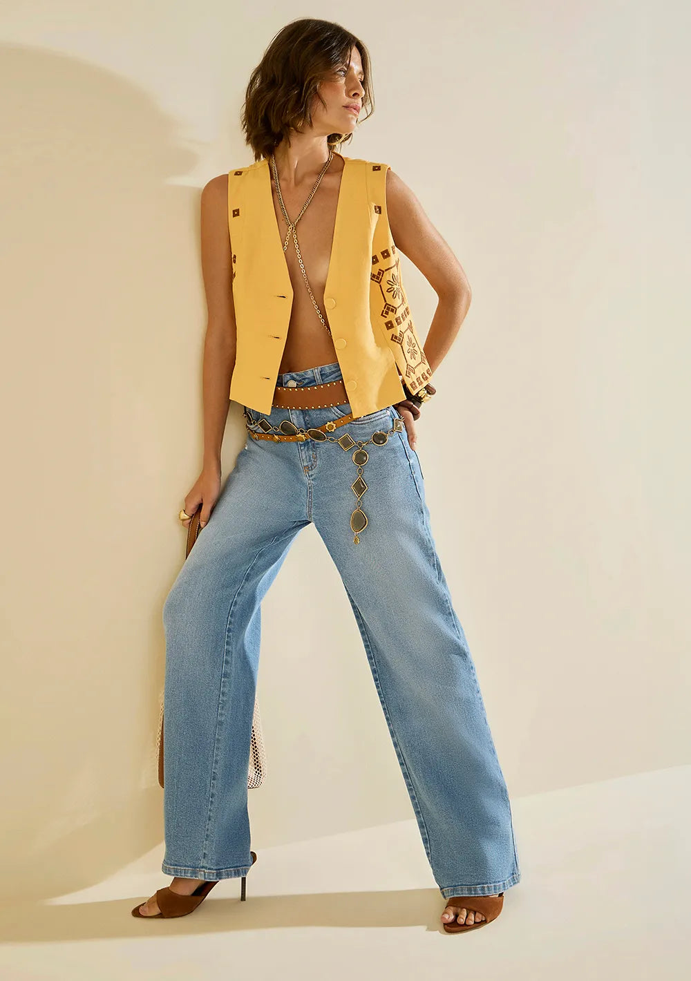 Jeans Wide Tiro Alto