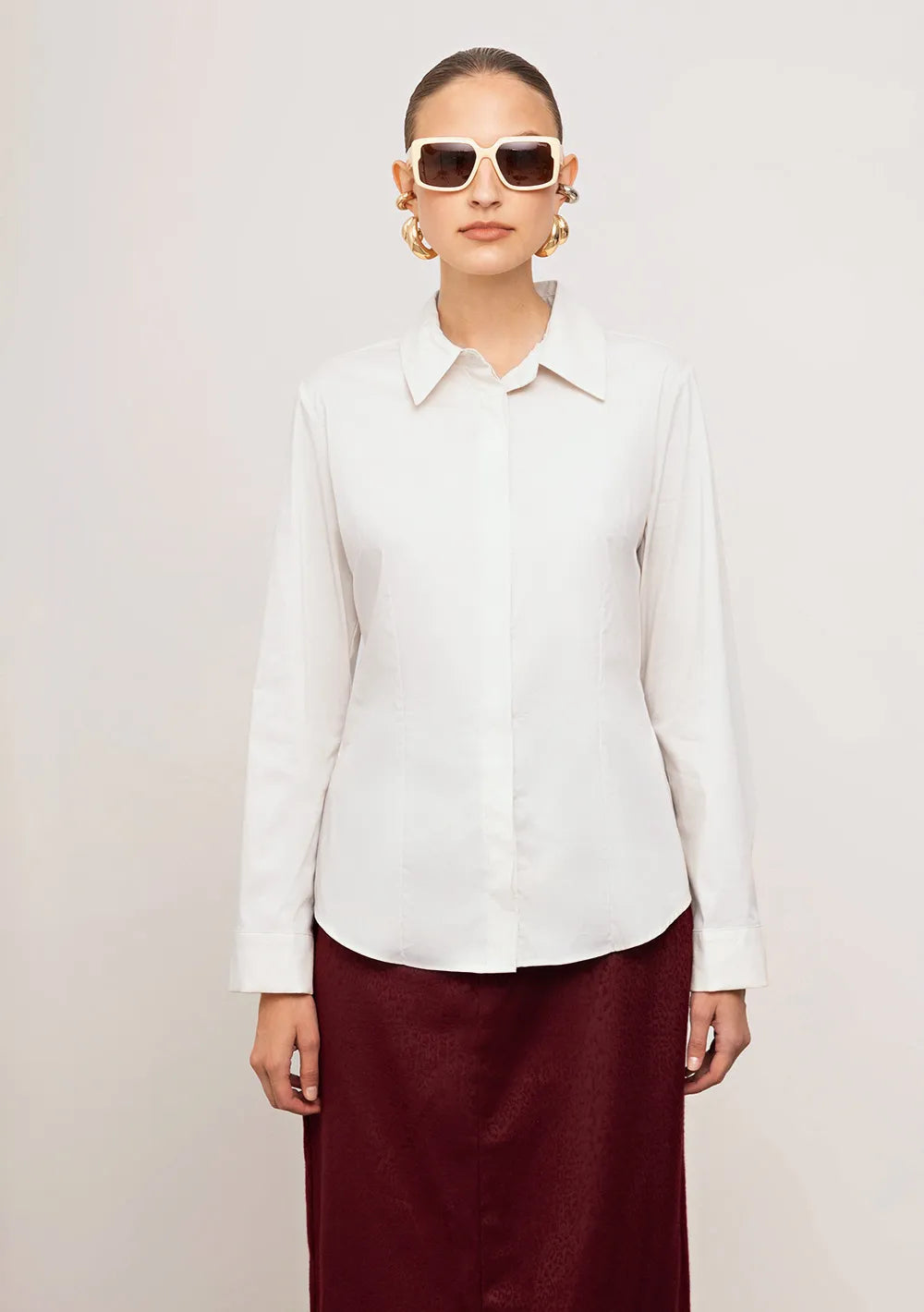 Camisa Ajustada Cuello Tradicional Mangas Largas