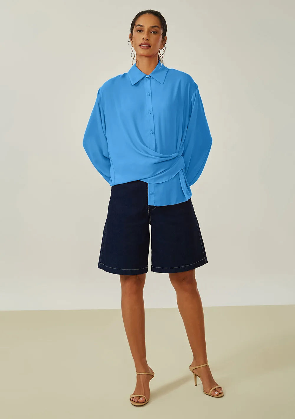 Camisa Suelta Cuello Normal Mangas Largas