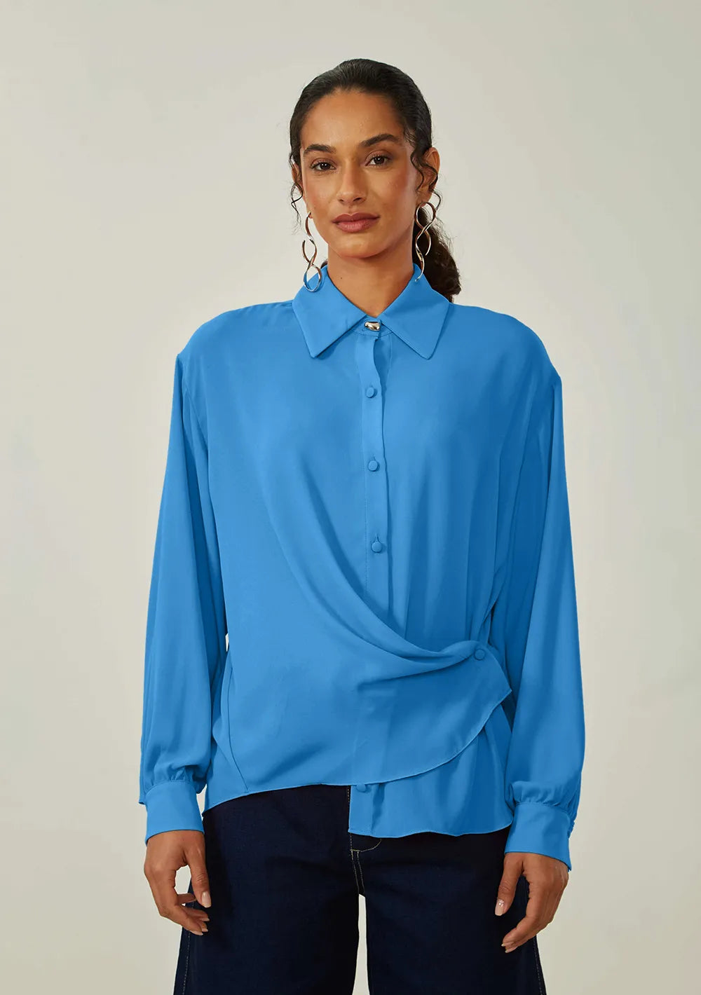 Camisa Suelta Cuello Normal Mangas Largas
