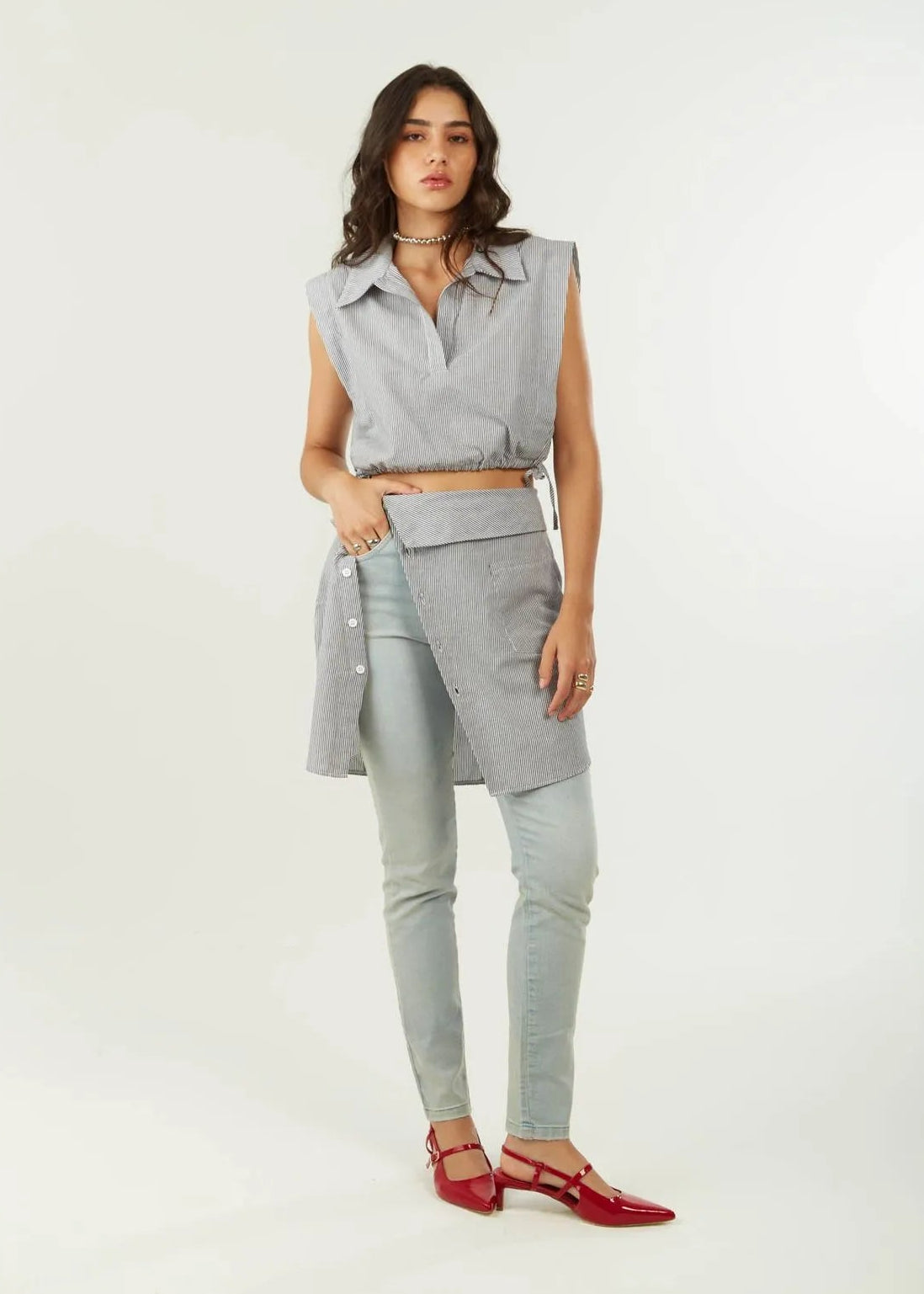 Pollera Recta Tiro Alto Corta