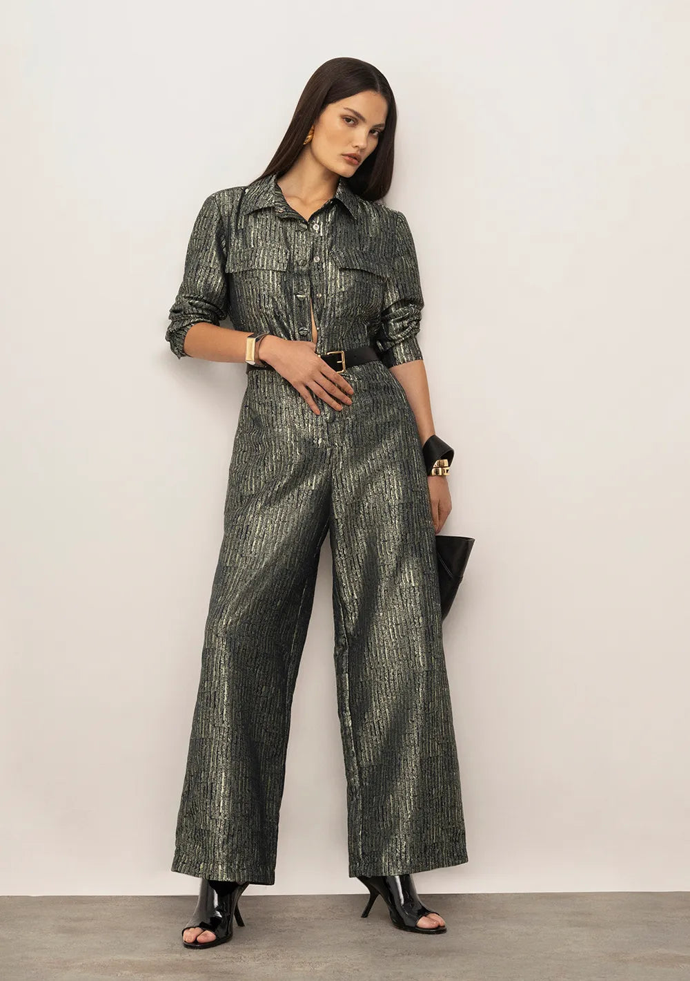 Enterizo Suelto Cuello Clásico Mangas Largas Largo