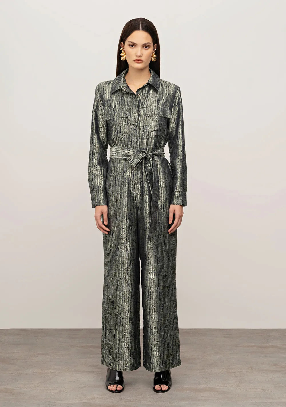 Enterizo Suelto Cuello Clásico Mangas Largas Largo