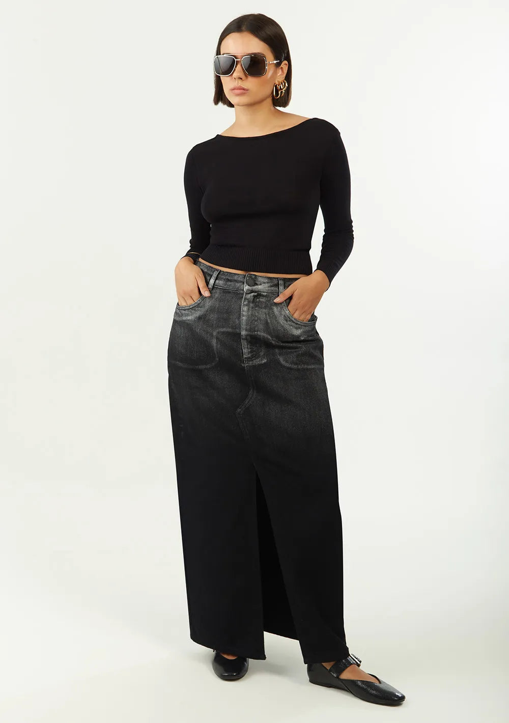 Pollera Recta Tiro Alto Midi