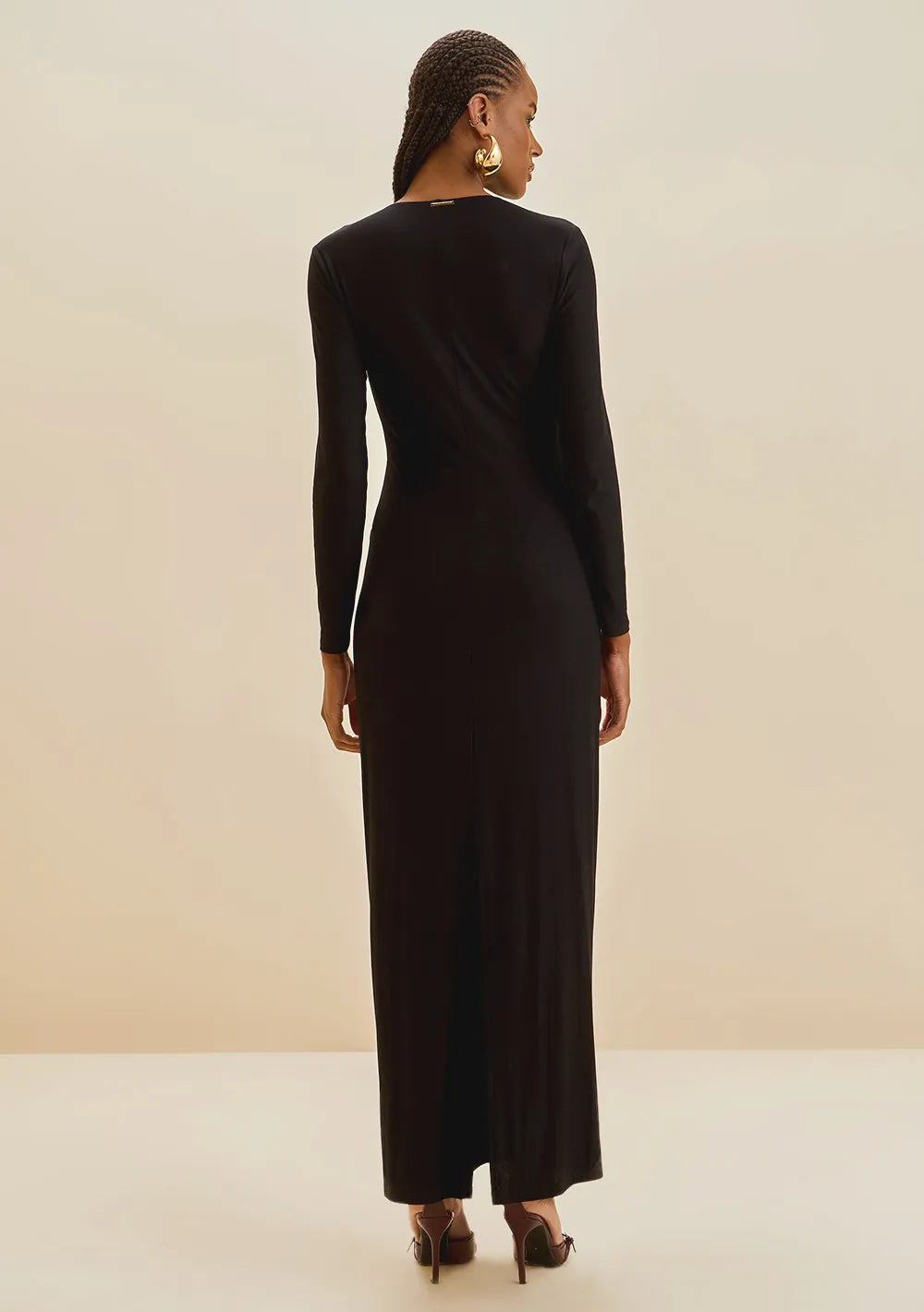 Vestido Ajustado Escote en V Mangas Largas Largo