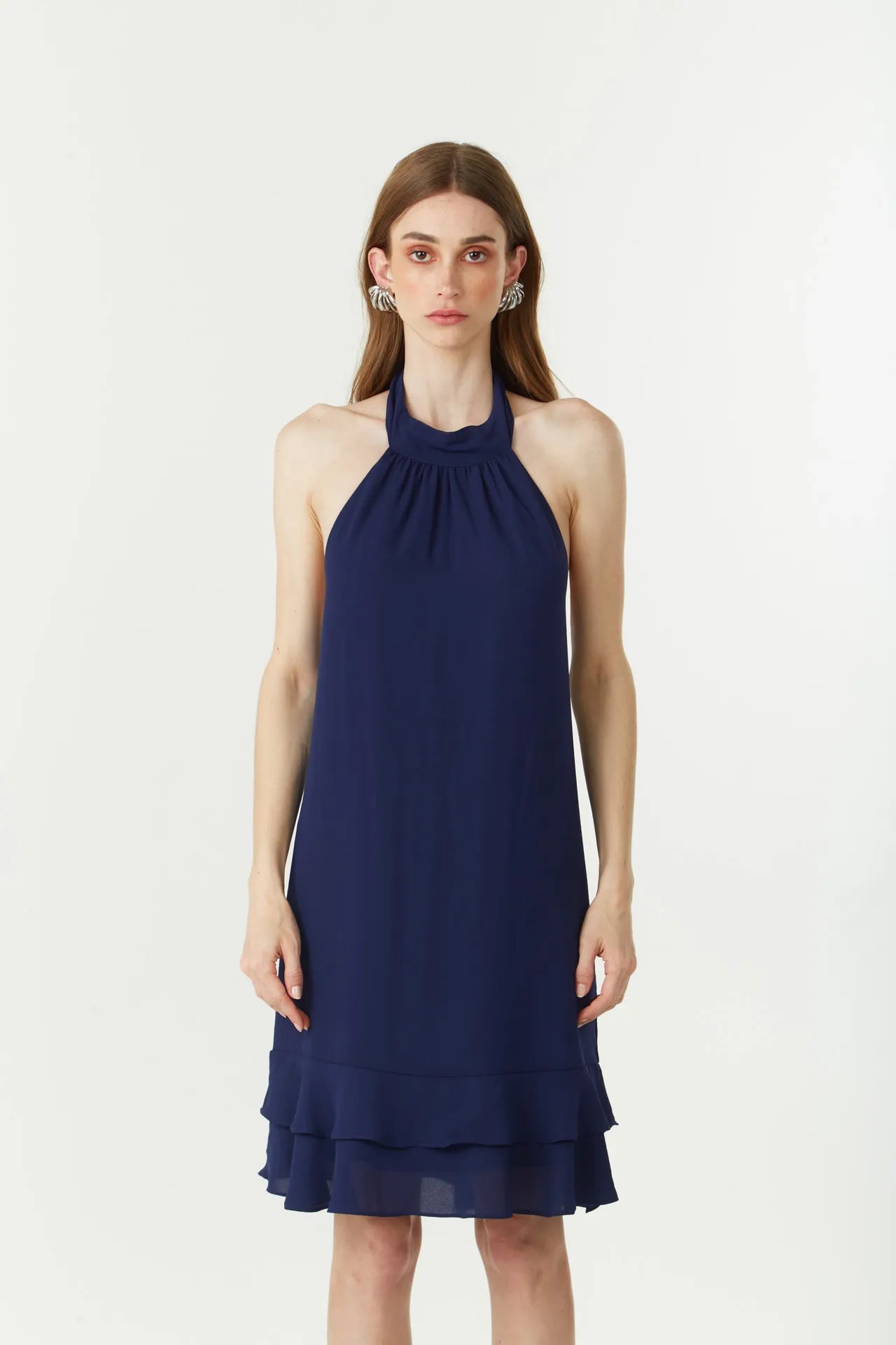 Vestido Suelto Cuello Francés Sin Mangas Corto