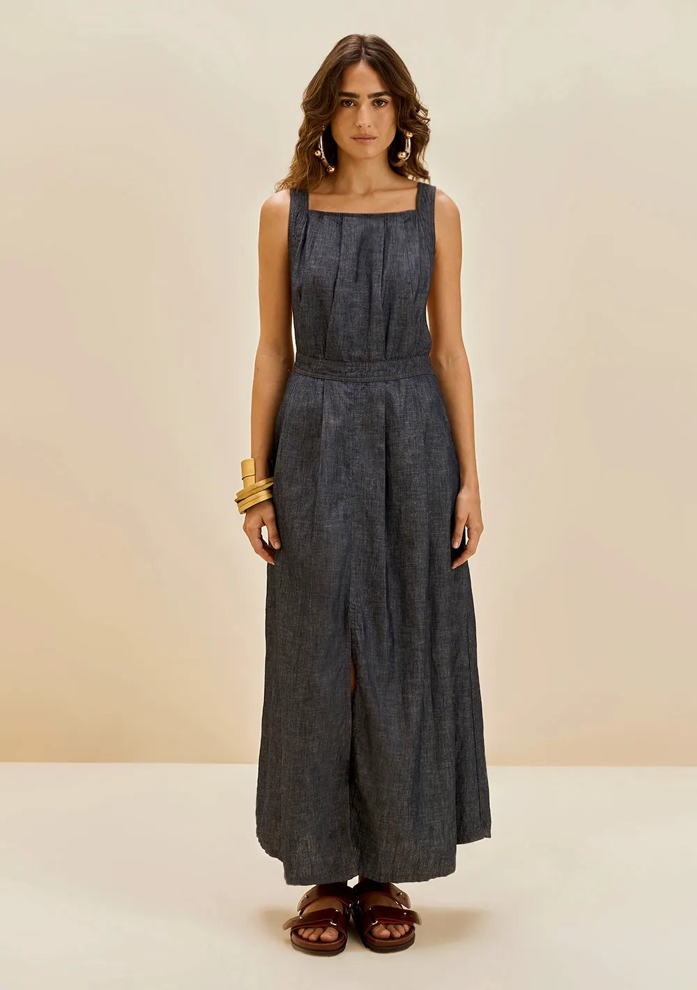 Vestido Suelto Escote Recto Sin Mangas Midi