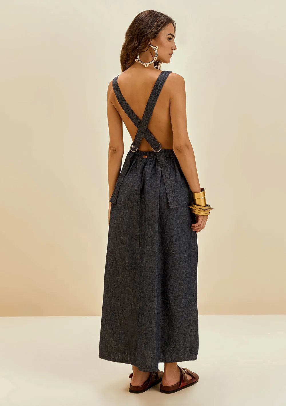 Vestido Suelto Escote Recto Sin Mangas Midi