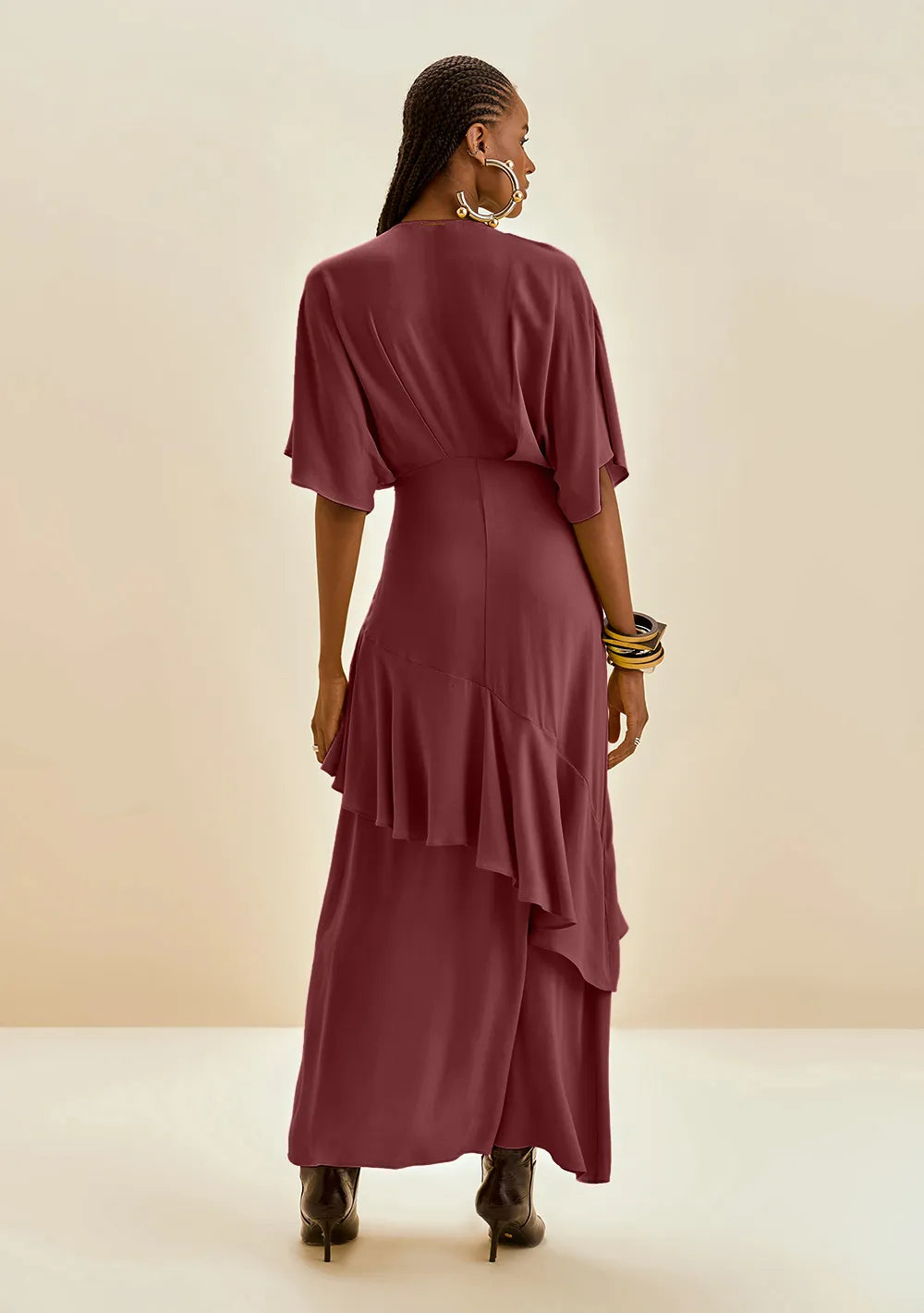 Vestido Suelto Escote en V Mangas Cortas Largo