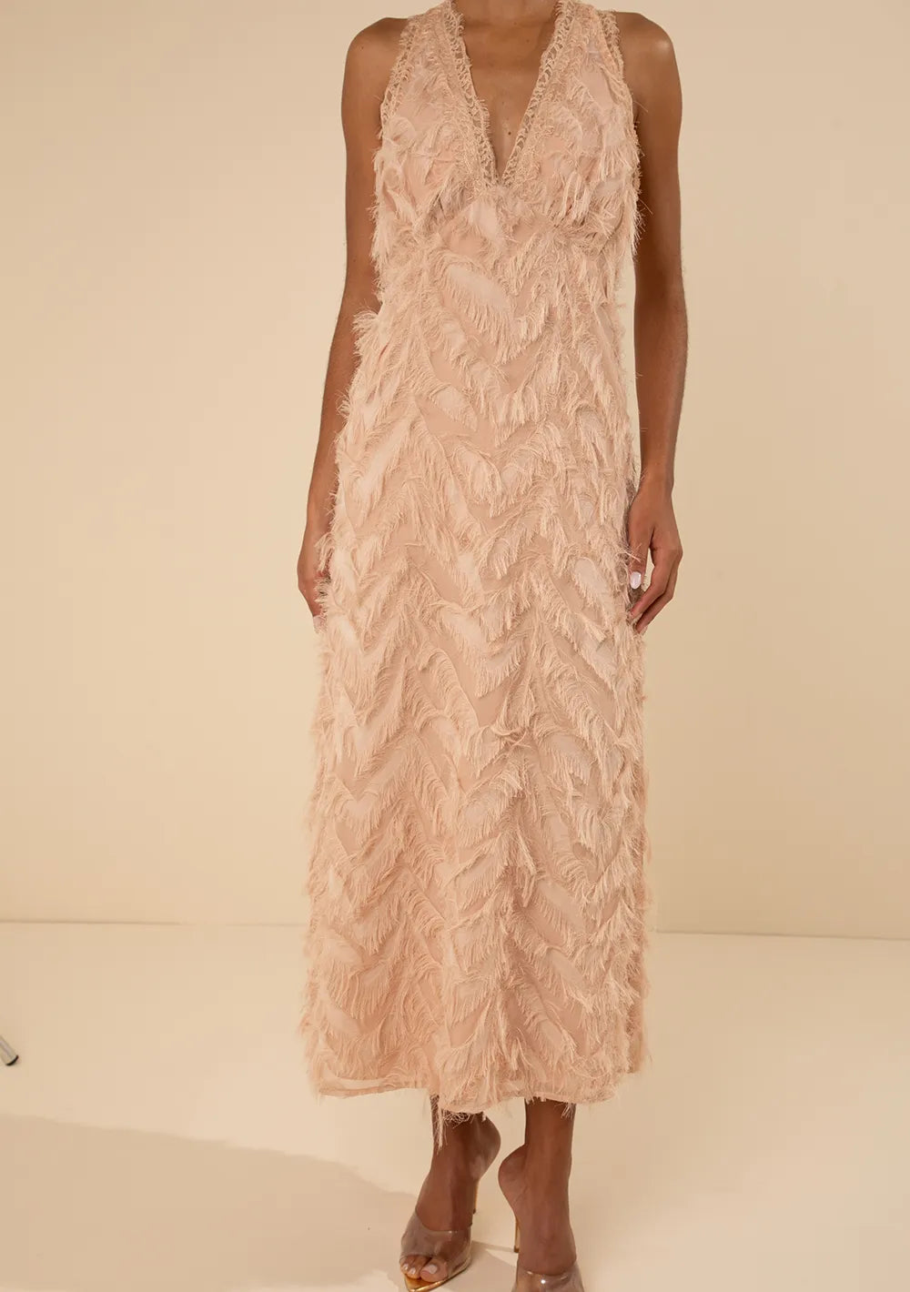 Vestido Midi Suelto Escote En V Sin Mangas