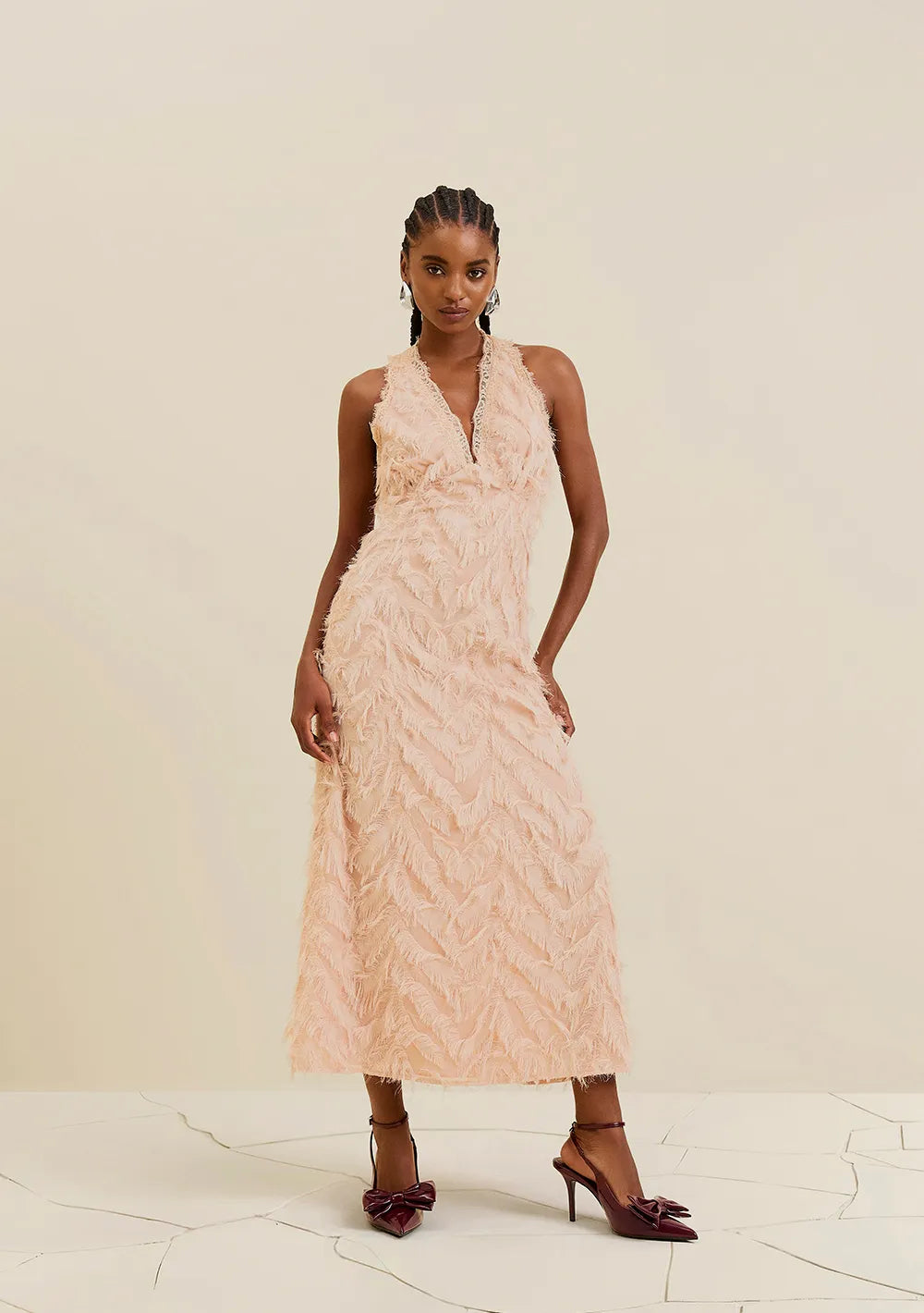 Vestido Midi Suelto Escote En V Sin Mangas