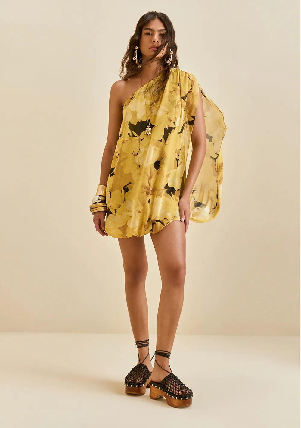 Vestido Suelto Un Solo Hombro Sin Mangas Corto