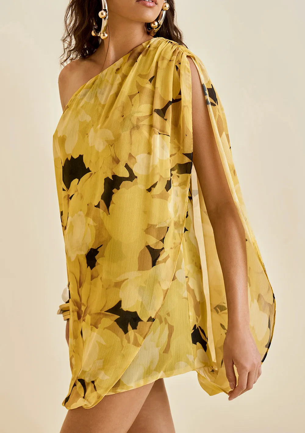 Vestido Suelto Un Solo Hombro Sin Mangas Corto