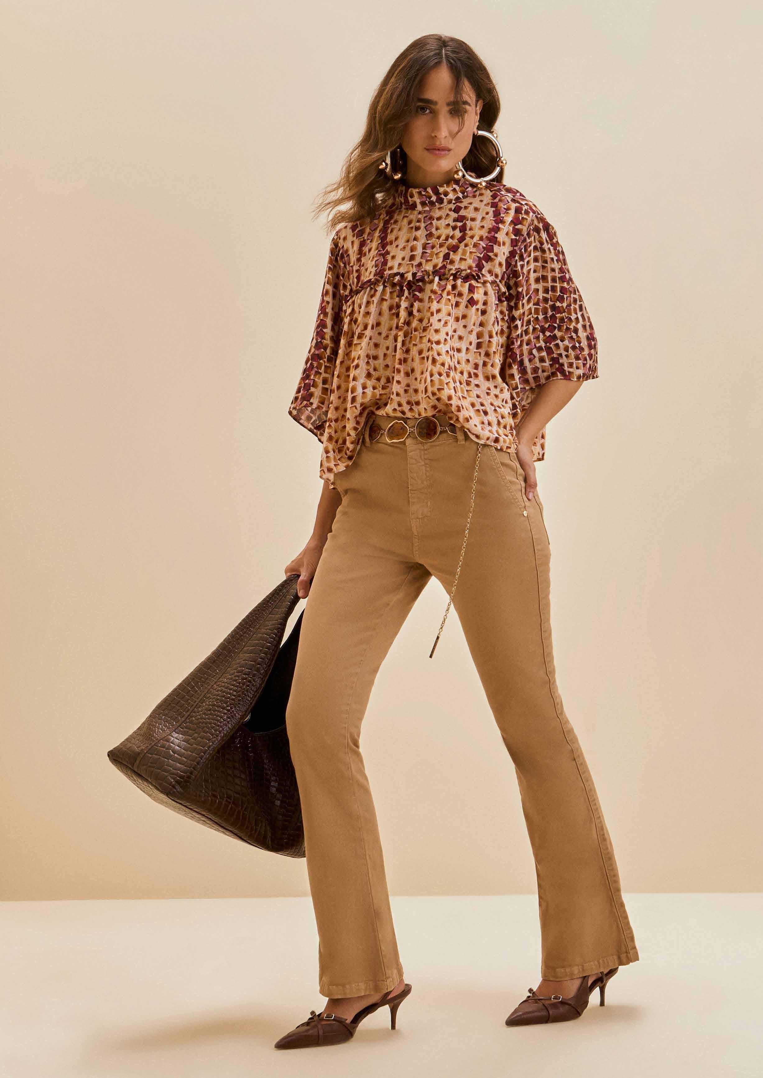 Blusa Suelta Escote Redondo Mangas Cortas Cropped