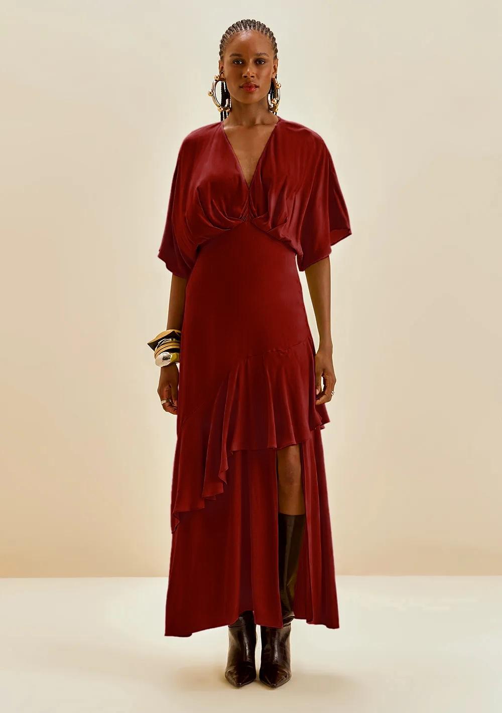 Vestido Suelto Escote en V Mangas Cortas Largo