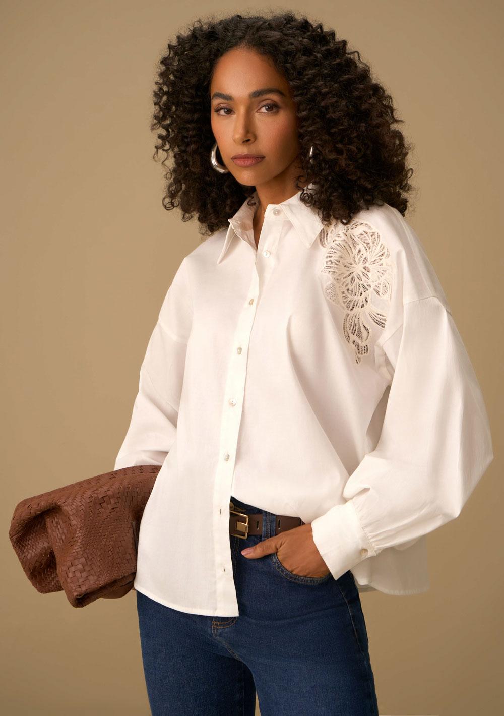 Camisa Oversized Cuello Clásico Mangas Largas