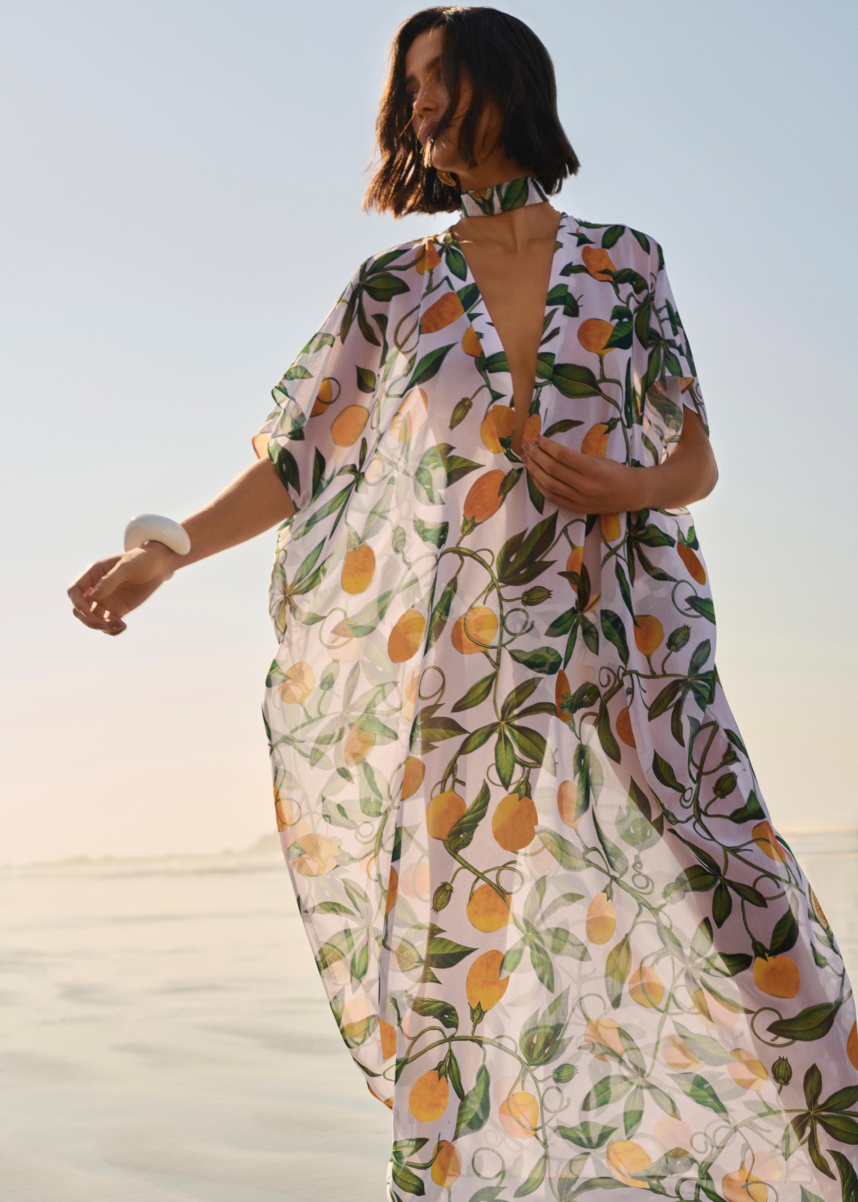 Kaftan Largo Con Detalle Estampado