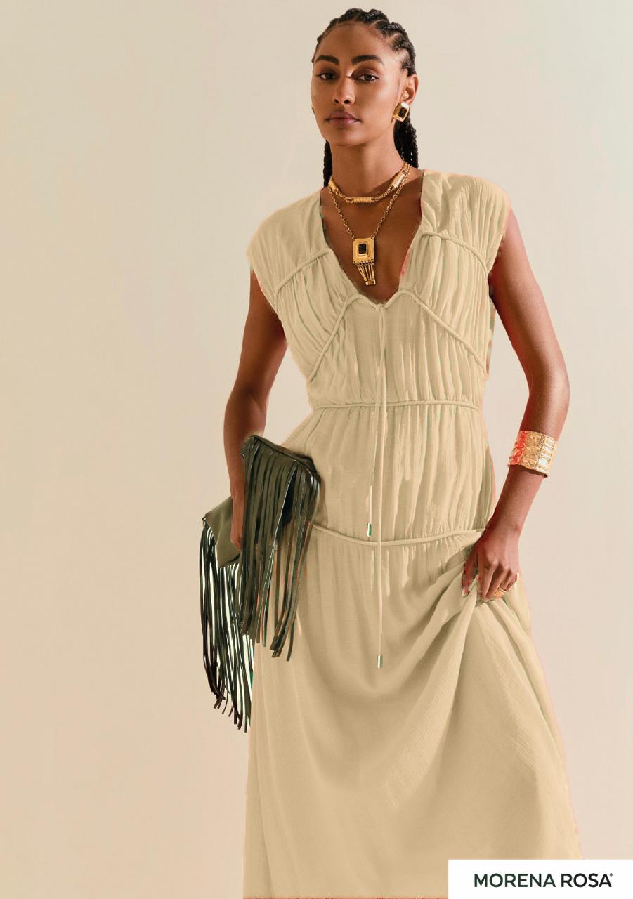 Vestido Suelto Escote En V Sin Mangas Midi