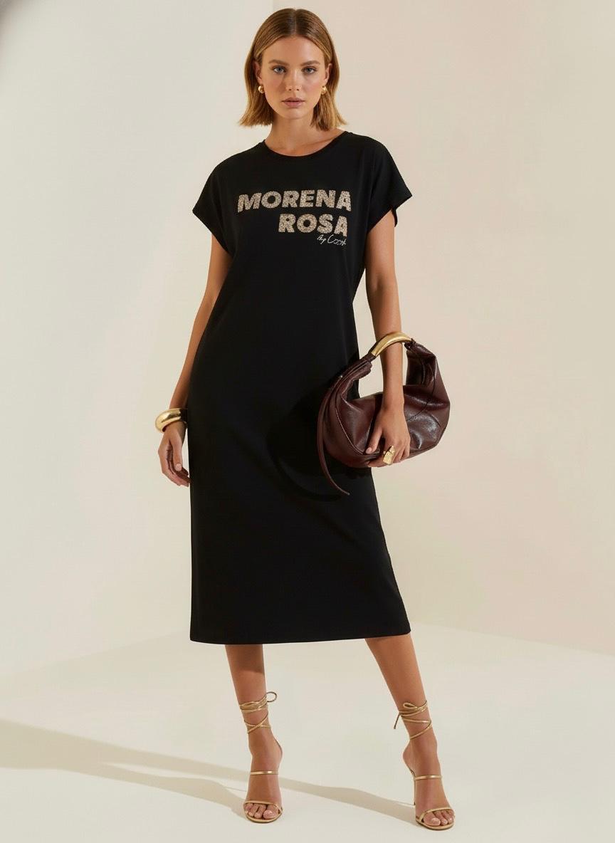 Vestido Midi Suelto Escote Redondo Mangas Cortas