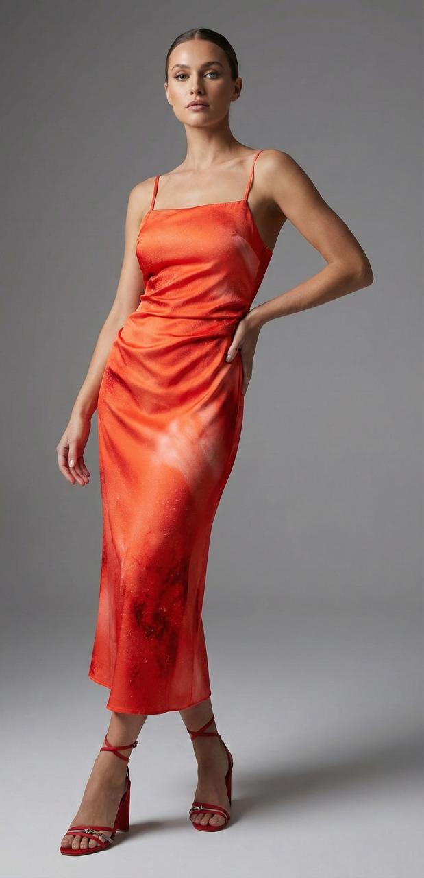 Vestido Midi Suelto Escote en la Espalda Con Tirantes