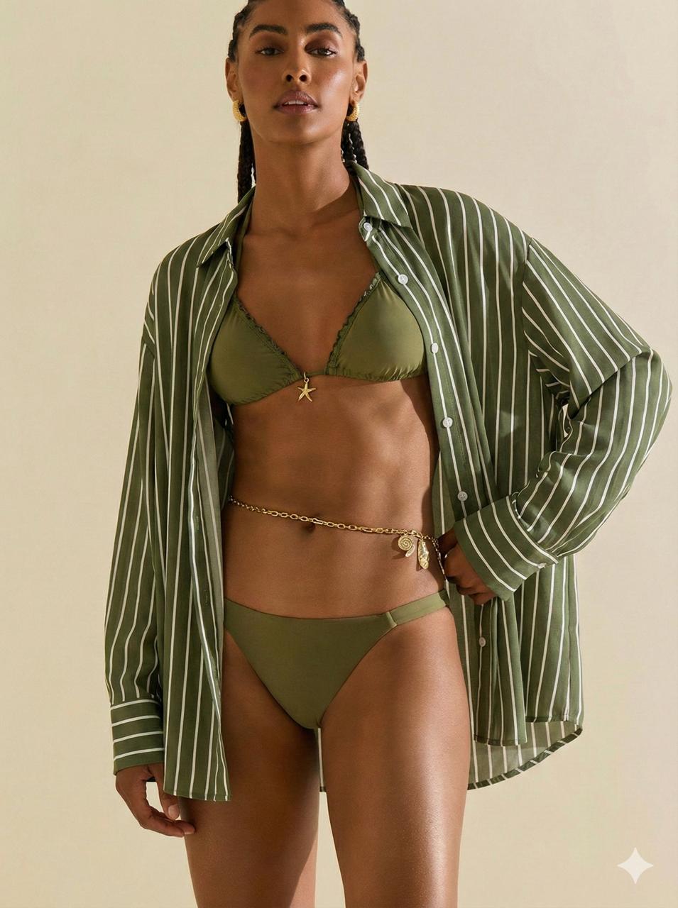 Camisa Suelta Cuello Mao Mangas Largas