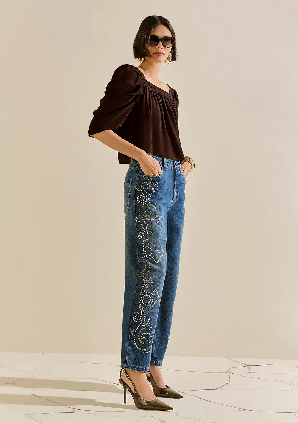 Pantalón Jeans Recto Tiro Alto